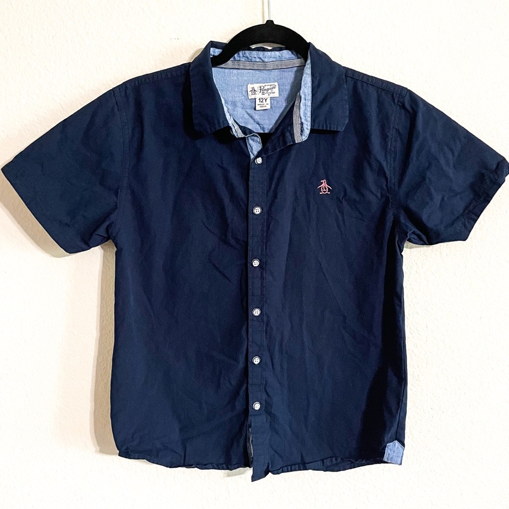 Boys Button down short sleeve casual shirt size 12 y by penguin